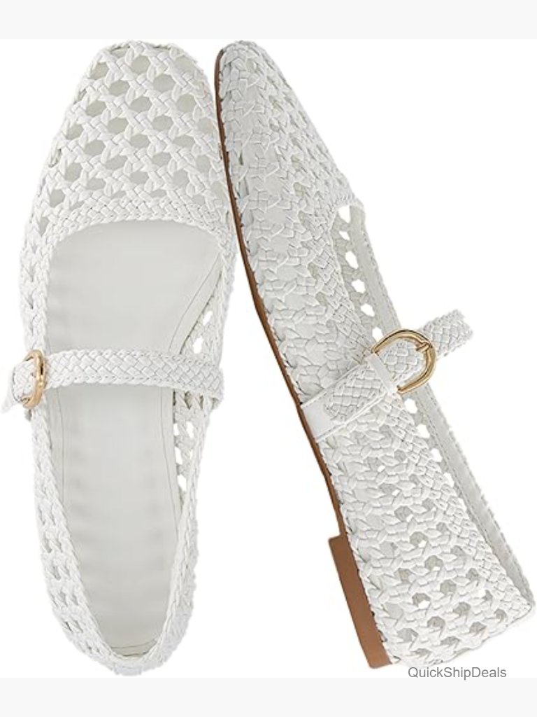 Hand Woven Vegan Leather Mary Jane Flats With Memory Foam Cushioning